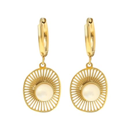 Gold Sun Pendant Hoop Earrings with Freshwater Pearl